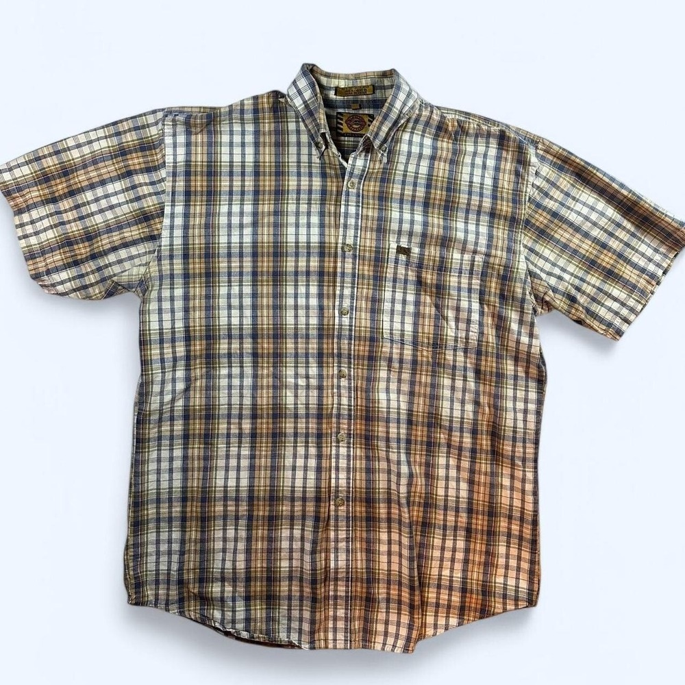 Vintage 90s Justin Western Plaid Button Up Collared Short Sleeve Dress Shirt